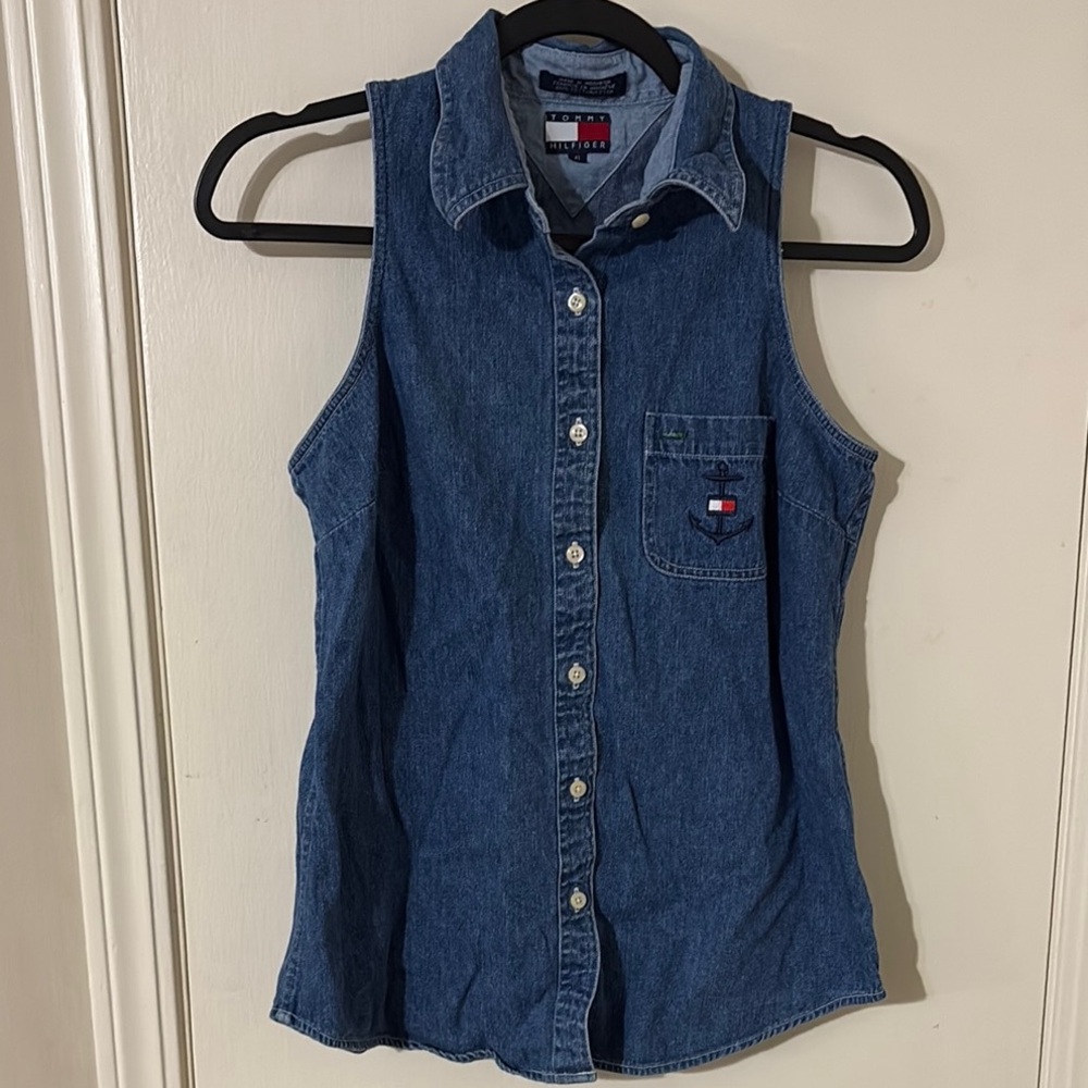 Tommy Hilfiger Blue‎ Sleeveless Button Down Shirt